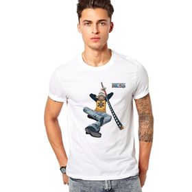 Qivi Anime One Piece Trafalgar Law Baskılı Beyaz Erkek Örme T-shirt
