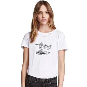 Qivi Anime One Punch Man Baskılı Örme Beyaz Kadın T-shirt