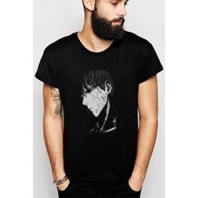 Qivi Anime One Punch Man Baskılı Siyah Erkek Örme T-shirt