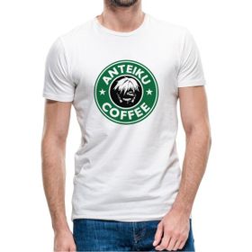 Qivi Anime Tokyo Ghoul Anteiku Coffee Baskılı Beyaz Erkek Örme Tshirt