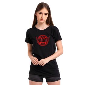 Qivi Aoa Good Luck Baskılı Örme Siyah T-shirt