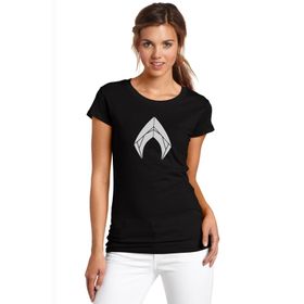 Qivi Aquaman Symbol Stencil Thumb Baskılı Siyah Örme Kadın T-shirt