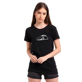 Qivi Araba Beetle Vector Baskılı Siyah Örme Kadın T-shirt