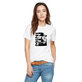 Qivi Araba Mini Baskılı Beyaz Örme Kadın T-shirt