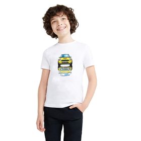 Qivi Araba S Baskılı Unisex Çocuk Beyaz T-shirt