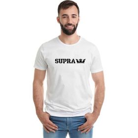 Qivi Araba Supra King Logo Baskılı Beyaz Erkek Örme Tshirt
