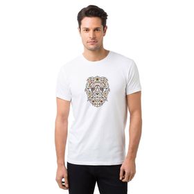 Qivi Aslan Colours Floral Baskılı Beyaz Erkek Örme T-shirt