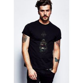 Qivi Assassin's Creed Baskılı Siyah Erkek Örme T-shirt