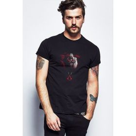 Qivi Assassin's Creed Baskılı Siyah Erkek Örme T-shirt