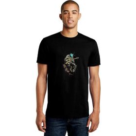 Qivi Astronaut Plays Guitar Gitar Baskılı Siyah Erkek Örme Tshirt