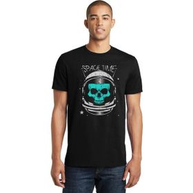 Qivi Astronot Kuru Kafa Baskılı Siyah Erkek Örme Tshirt