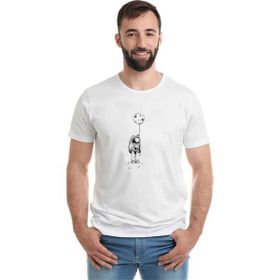 Qivi Astronot Uzay Balon Ay Baskılı Beyaz Erkek Örme T-shirt