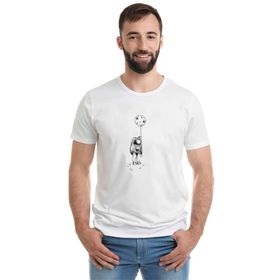 Qivi Astronot Uzay Balon Ay Baskılı Beyaz Erkek Örme T-shirt