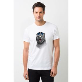 Qivi Ayı Kutup Ayısı Boz Ayı Bear Baskılı Beyaz Erkek Örme T-shirt