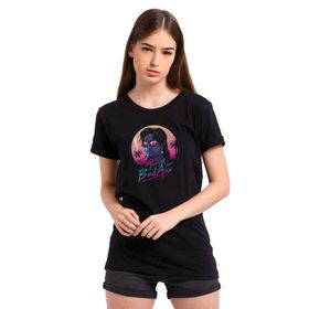 Qivi Bad Ass Baskılı Siyah Kadın Örme T-shirt