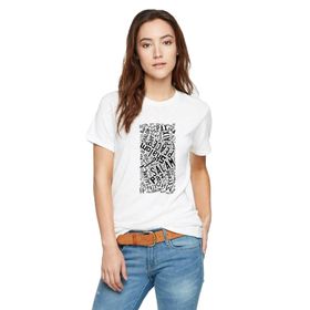 Qivi Barış Tüm Diller Baskılı Beyaz Kadın Örme T-shirt
