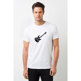 Qivi Bas Gitar Siyah Ve Beyaz Elektro Gitar Baskılı Beyaz Erkek Örme T-shirt