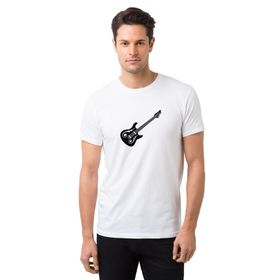Qivi Bas Gitar Siyah Ve Beyaz Elektro Gitar Baskılı Beyaz Erkek Örme T-shirt