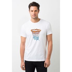 Qivi Basketbol Pota Baskılı Beyaz Erkek Örme Tshirt