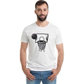 Qivi Basketbol Top Pota Baskılı Beyaz Erkek Örme T-shirt