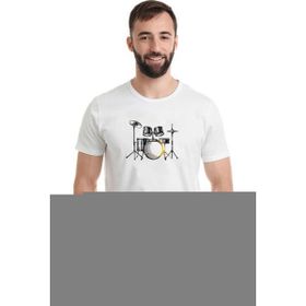 Qivi Bateri Drum Watercolor Baskılı Beyaz Erkek Örme T-shirt