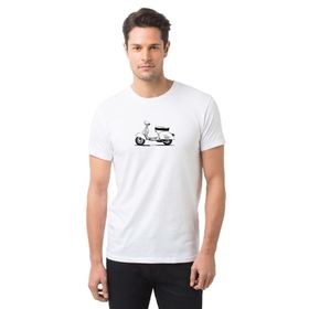 Qivi Beyaz Motorlu Scooter Illüstrasyon Scooter Vespa Baskılı Beyaz Erkek Örme T-shirt