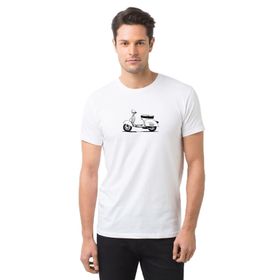 Qivi Beyaz Motorlu Scooter Illüstrasyon Scooter Vespa Baskılı Beyaz Erkek Örme T-shirt