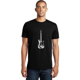 Qivi Beyaz Ve Siyah Elektro Gitar Baskılı Siyah Erkek Örme T-shirt