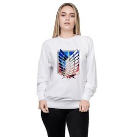 Qivi BGA0298-KDNSW Anime Attack On Titan Baskılı Örme Kadın Beyaz Sweatshirt