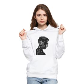 Qivi BGA0893-KDNKP 11 Eleven Millie Bobby Baskılı Örme Kadın Beyaz Kapüşonlu Sweatshirt