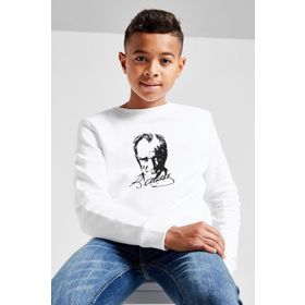 Qivi BGA1652-COCSW Atatürk Baskılı Unisex Çocuk Beyaz Kapüşonlu Sweatshirt