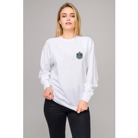 Qivi BGA2017-KDNSW Hogwarts Slytherin Baskılı Beyaz Kadın Uzun Kol Örme Sweatshirt