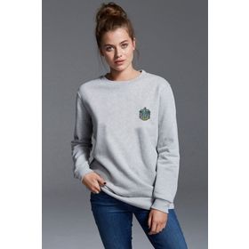 Qivi BGA2017-KDNSW Hogwarts Slytherin Baskılı Gri Kadın Uzun Kol Örme Sweatshirt