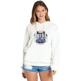 Qivi BGA2143-KDNKP K Pop Bts Logo Koreli Grup Baskılı Örme Kadın Beyaz Sweatshirt