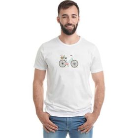 Qivi Bicycle Cartoon Bicycle Clipart Whimsical Baskılı Beyaz Erkek Örme Tshirt