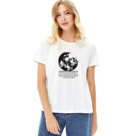 Qivi Bikes World Baskılı Beyaz Kadın Örme T-shirt