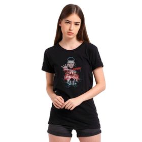 Qivi Bitchin Baskılı Siyah Kadın Örme T-shirt