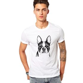Qivi Boston Terrier Fransız Bulldog Köpek Yavrusu Baskılı Beyaz Erkek T-shirt