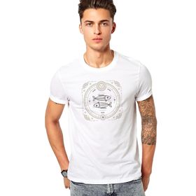 Qivi Burç Balık Pisces Baskılı Beyaz Erkek Örme T-shirt