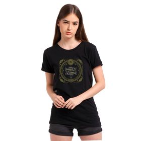 Qivi Burç Balık Pisces Baskılı Siyah Kadın Örme T-shirt