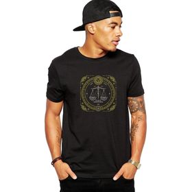 Qivi Burç Terazi Libra Baskılı Siyah Erkek Örme T-shirt
