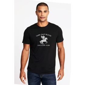 Qivi Camp Half Blood Long Island Sound Baskılı Siyah Erkek Örme T-shirt