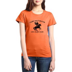 Qivi Camp Half Blood Long Island Sound Baskılı Siyah Kadın Örme T-shirt