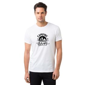 Qivi Camping Therapy Baskılı Beyaz Erkek T-shirt