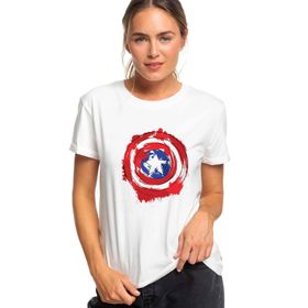 Qivi Captain America Shield Baskılı Beyaz Kadın Örme T-shirt