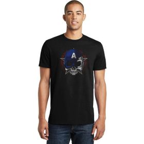 Qivi Captan America Skull Baskılı Siyah Erkek Örme T-shirt