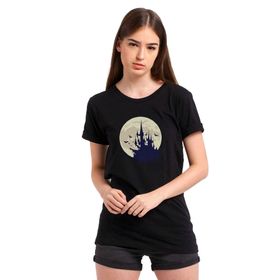 Qivi Castlevania Pixel Castle Baskılı Siyah Kadın Örme T-shirt