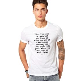 Qivi Charles Bukowski the Free Soul is Baskılı Beyaz Erkek T-shirt