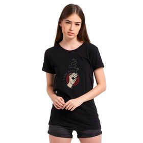 Qivi Chilling Adventures Of Sabrina Praise Satan Baskılı Örme Siyah Kadın T-shirt