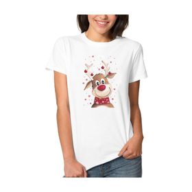 Qivi Christmas Deer Kadın Beyaz T-shirt